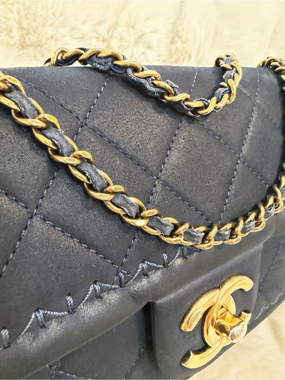 Chanel Navy Blue Quilted Whipstitch Single Flap Bag - Picture 5 of 13